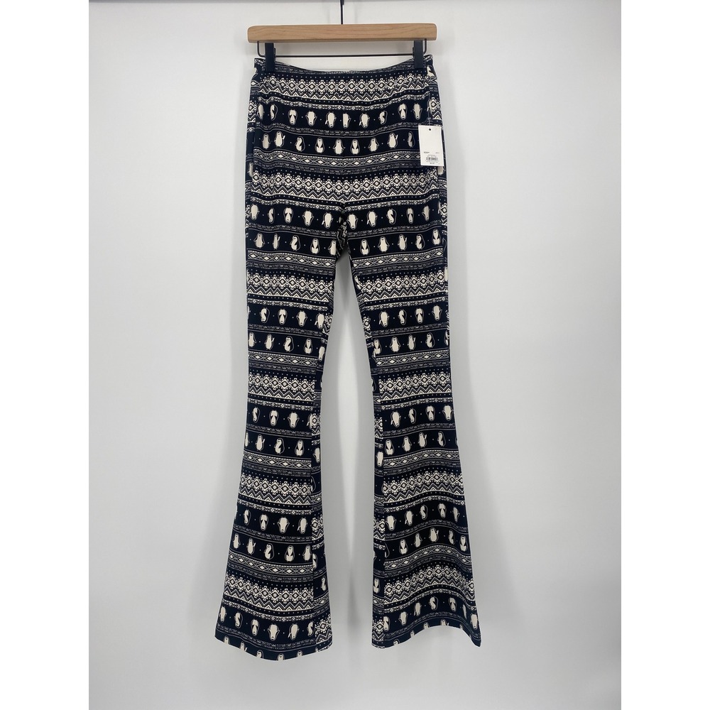 Celebrate Together Penguin Fair Isle Flare Pants Womens S Black White Festive